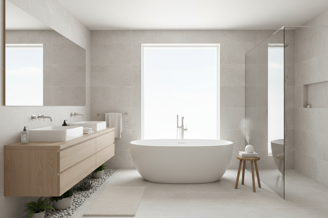 Salle de bain claire et zen